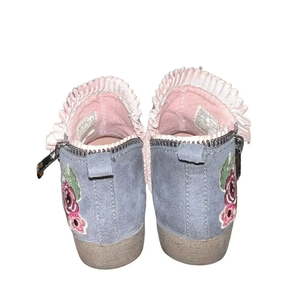 Dr. Scholl's Hayzel faux suede grey ankle boots w/ floral‎ embroidery girl's 7
